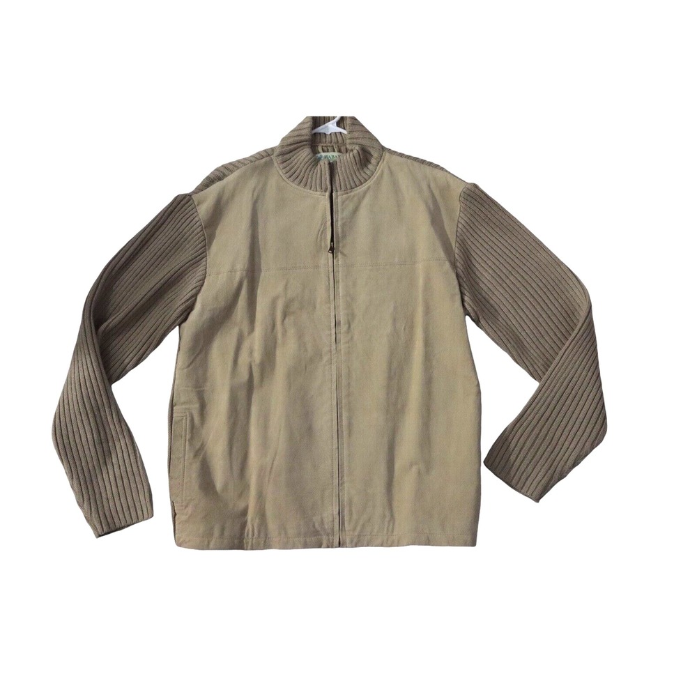 Haband Men's Fawn Leather Pigskin Tan Old Money Sweater Full‎ Zip Sz XL Retro